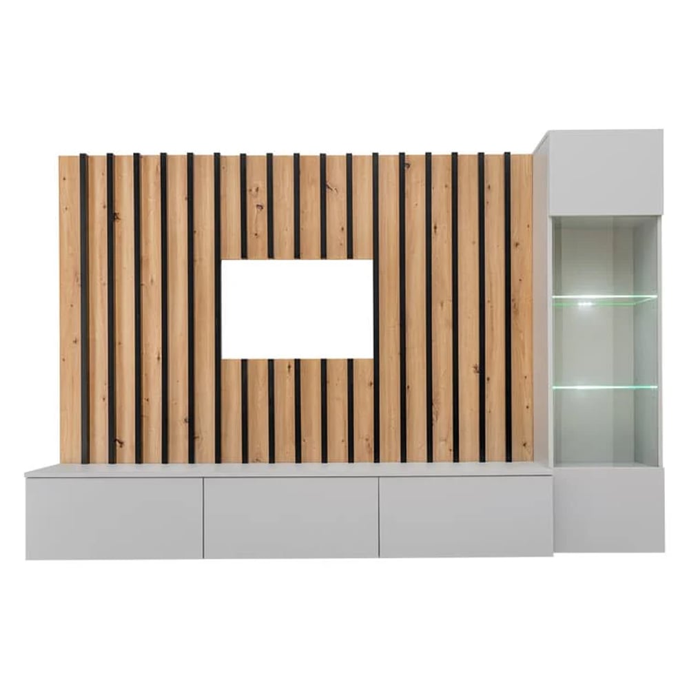 Vernon Wooden Entertainment Unit In Pearl Grey And Oak With LED