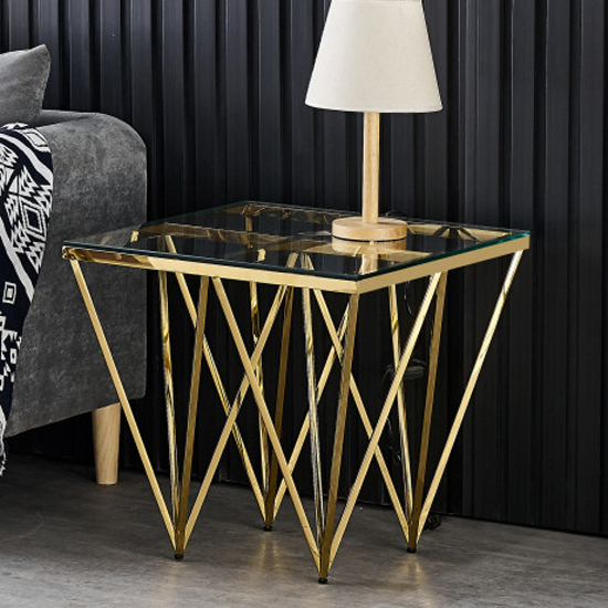 Verona Clear Glass Side Table With Gold Stainless Steel Legs Sale
