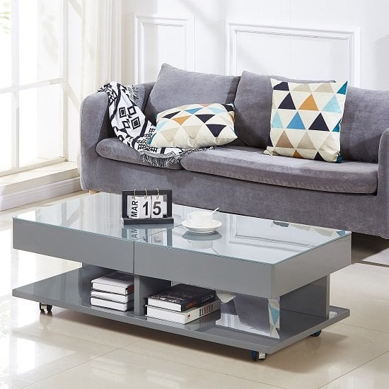 Read more about Verona extending high gloss coffee table with storage in grey