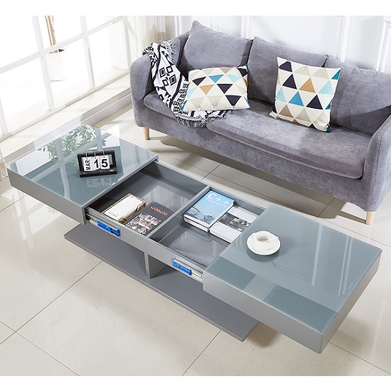 Verona Extending High Gloss Coffee Table With Storage In Grey