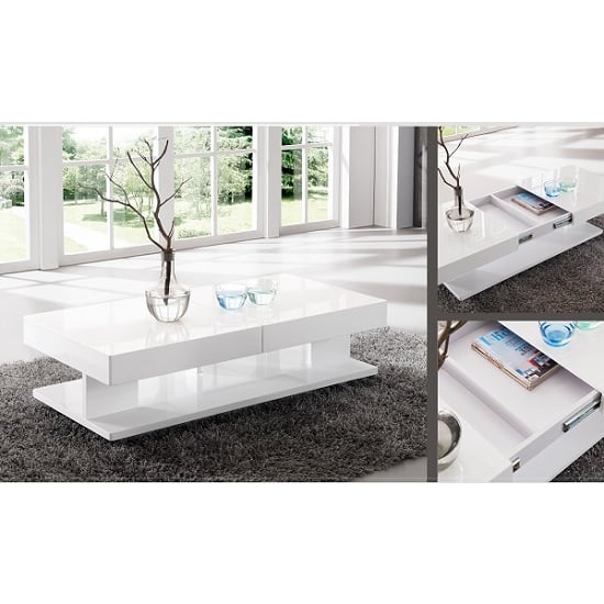 Product photograph of Verona Extending High Gloss Coffee Table With Storage In White from Furniture in Fashion