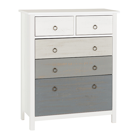 Photo of Verox wooden chest of 5 drawers in white and grey