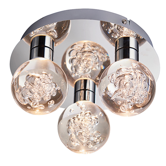 Versa LED 3 Lights Clear Bubble Flush Ceiling Light In Chrome