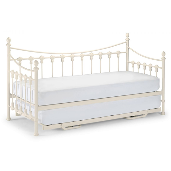 Vandana Metal Day Bed With Guest Bed In Stone White