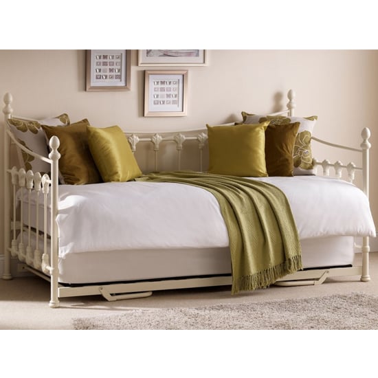 Vandana Metal Day Bed With Guest Bed In Stone White