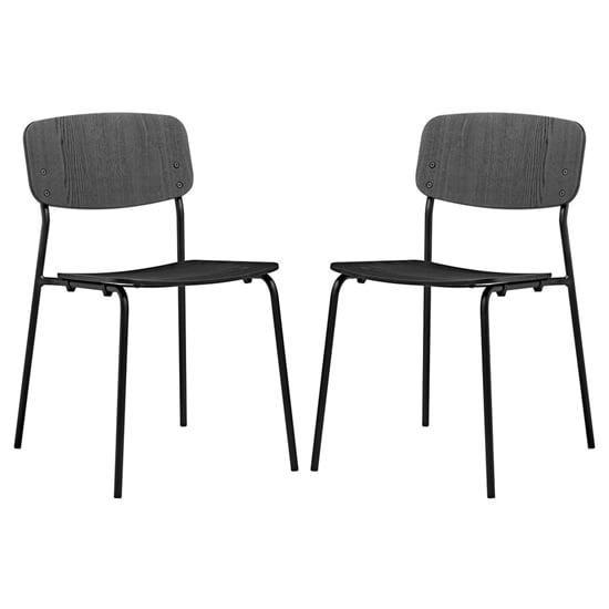 Versta Black Ash Dining Chairs With Black Frame In Pair