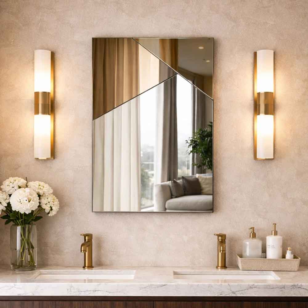 Vertex Glass Wall Mirror with Bronze Wooden Frame
