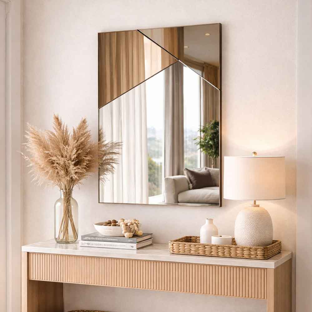 Vertex Glass Wall Mirror with Bronze Wooden Frame
