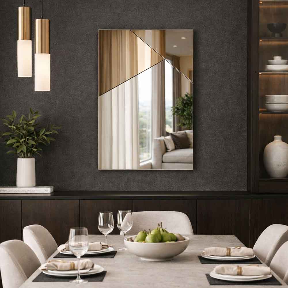 Vertex Glass Wall Mirror with Bronze Wooden Frame