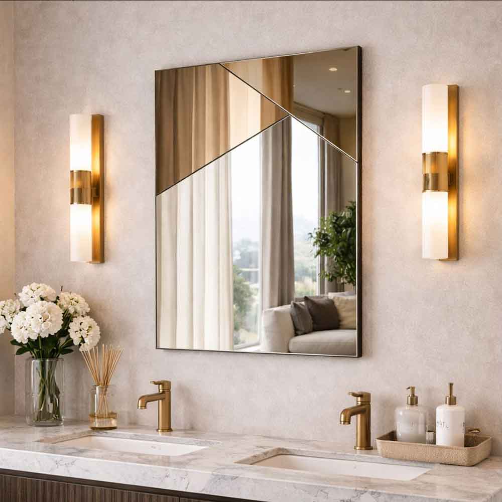 Vertex Glass Wall Mirror with Bronze Wooden Frame