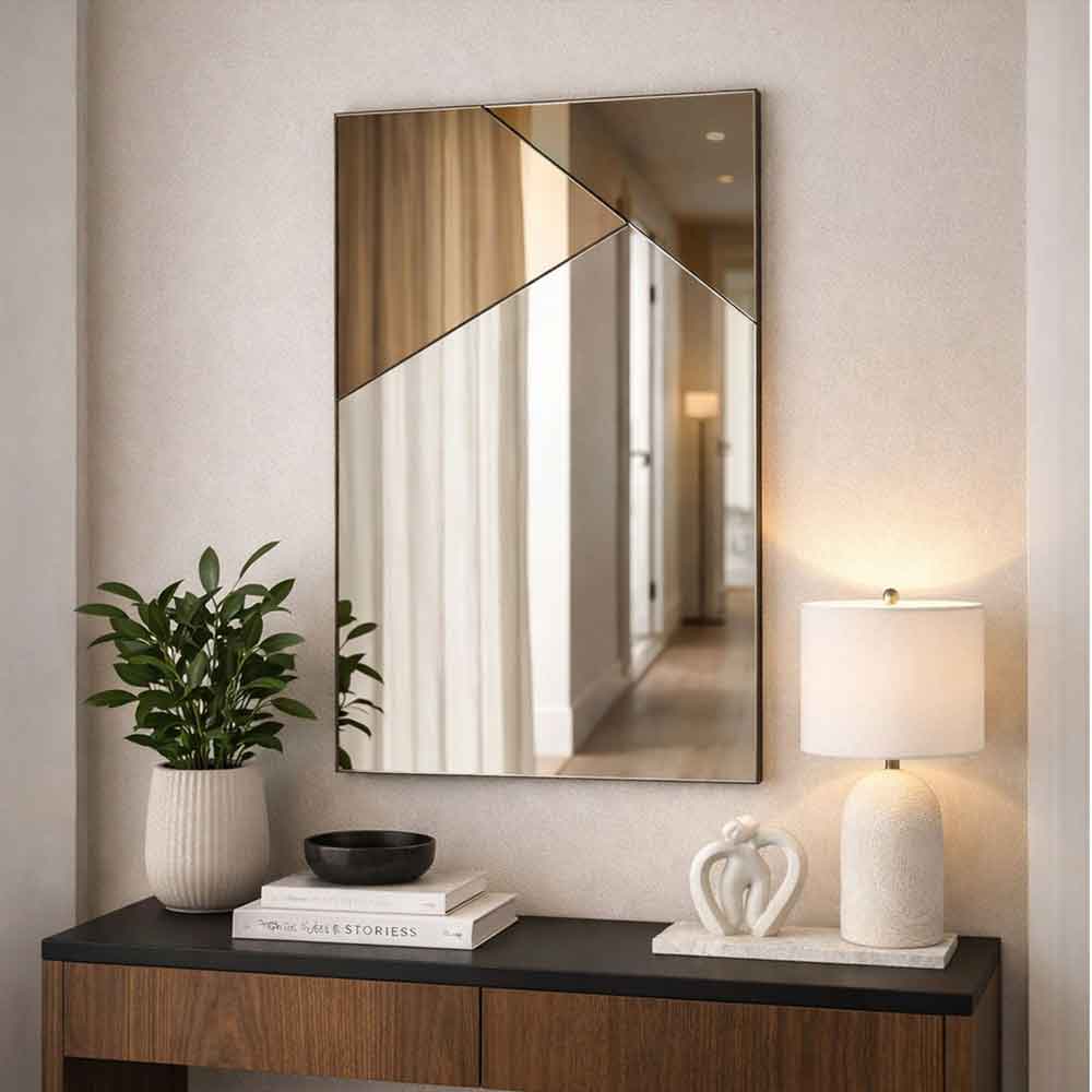 Vertex Glass Wall Mirror with Bronze Wooden Frame