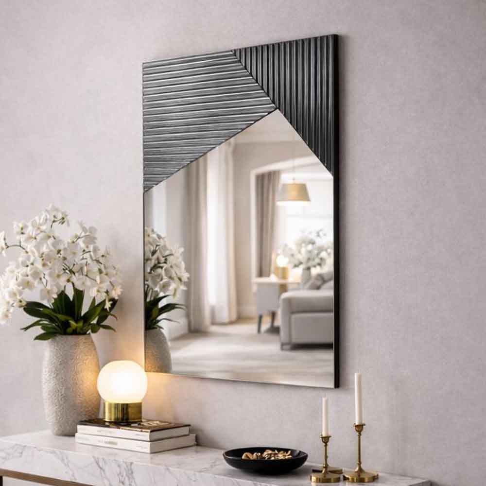 Vertex Glass Wall Mirror with Fume Wooden Frame