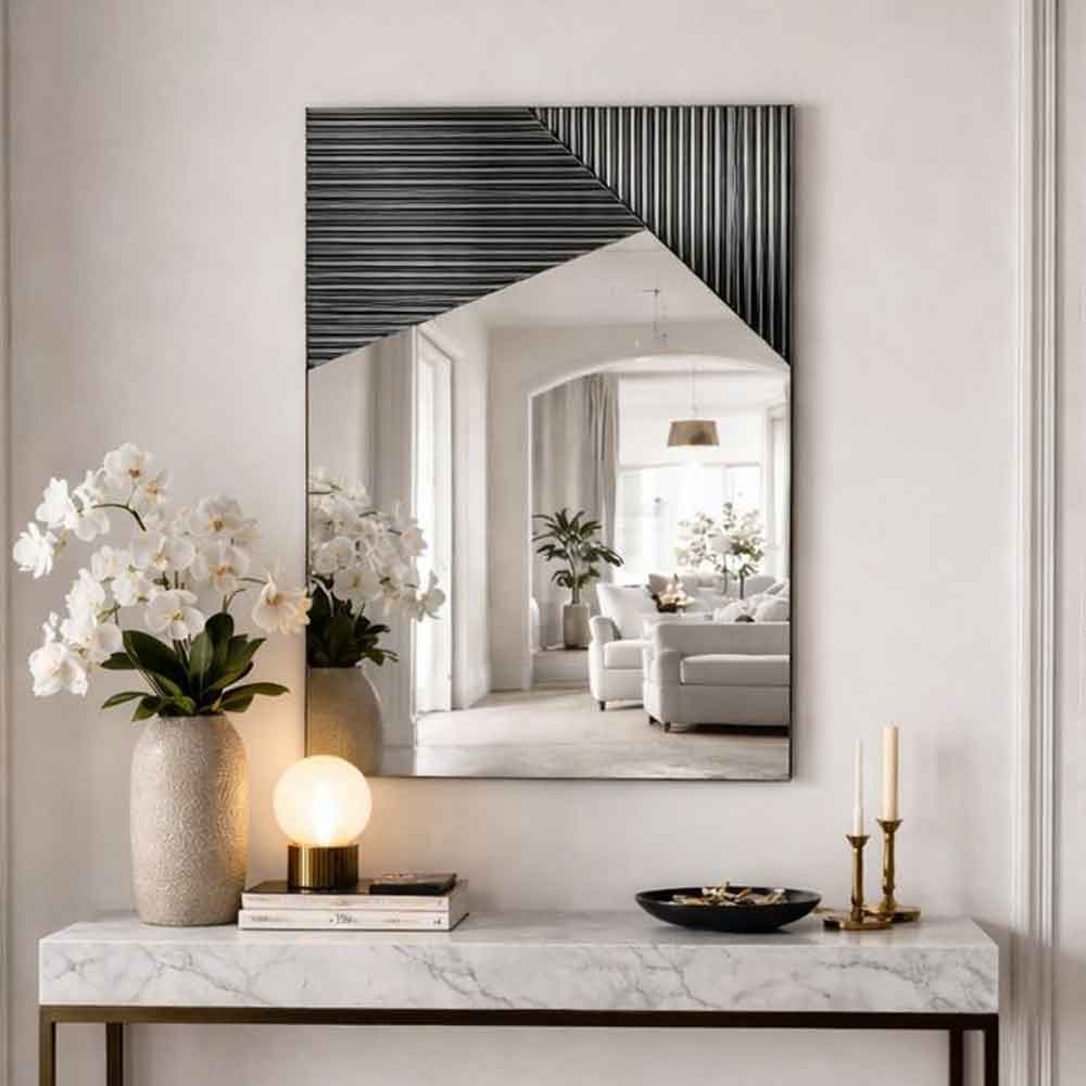 Vertex Glass Wall Mirror with Fume Wooden Frame