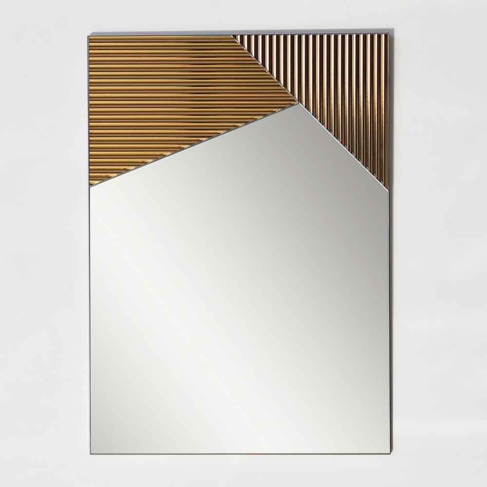 Vertex Ribbed Glass Wall Mirror with Bronze Wooden Frame