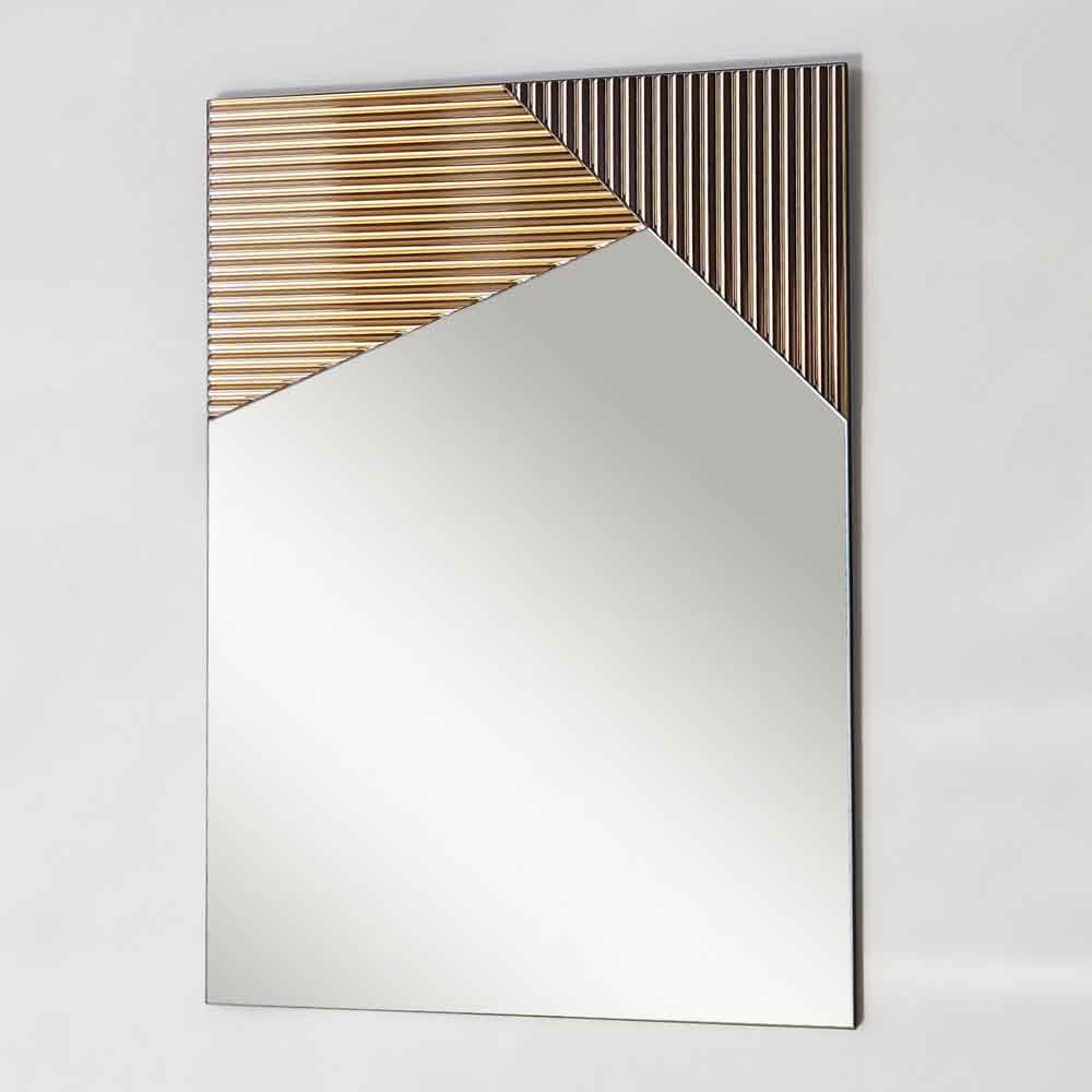 Vertex Ribbed Glass Wall Mirror with Bronze Wooden Frame