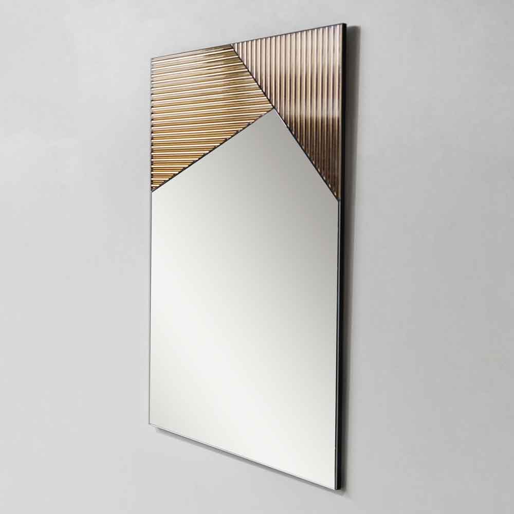 Vertex Ribbed Glass Wall Mirror with Bronze Wooden Frame