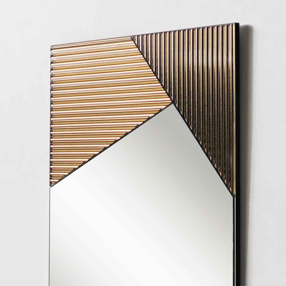 Vertex Ribbed Glass Wall Mirror with Bronze Wooden Frame