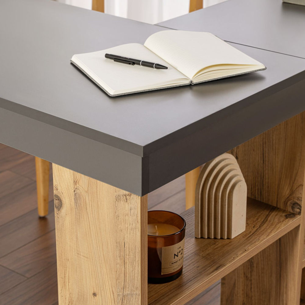 Vespen Corner Wooden Computer Desk in Anthracite and Atlantic Pine