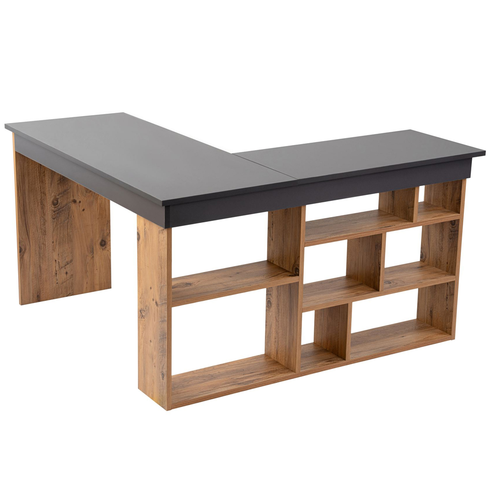 Vespen Corner Wooden Computer Desk in Anthracite and Atlantic Pine