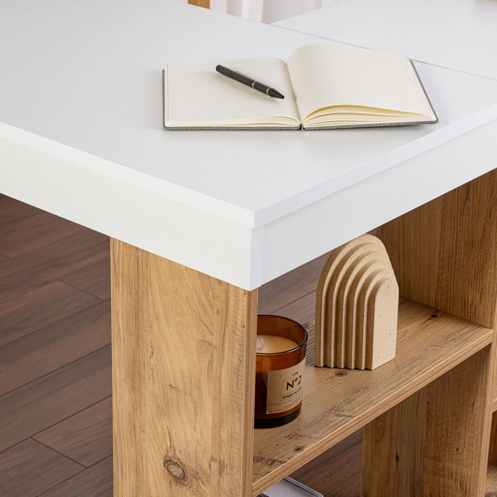 Vespen Corner Wooden Computer Desk in Atlantic Pine and White
