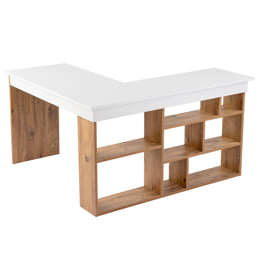 Vespen Corner Wooden Computer Desk in Atlantic Pine and White