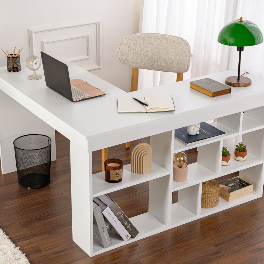 Vespen Corner Wooden Computer Desk in Natural White