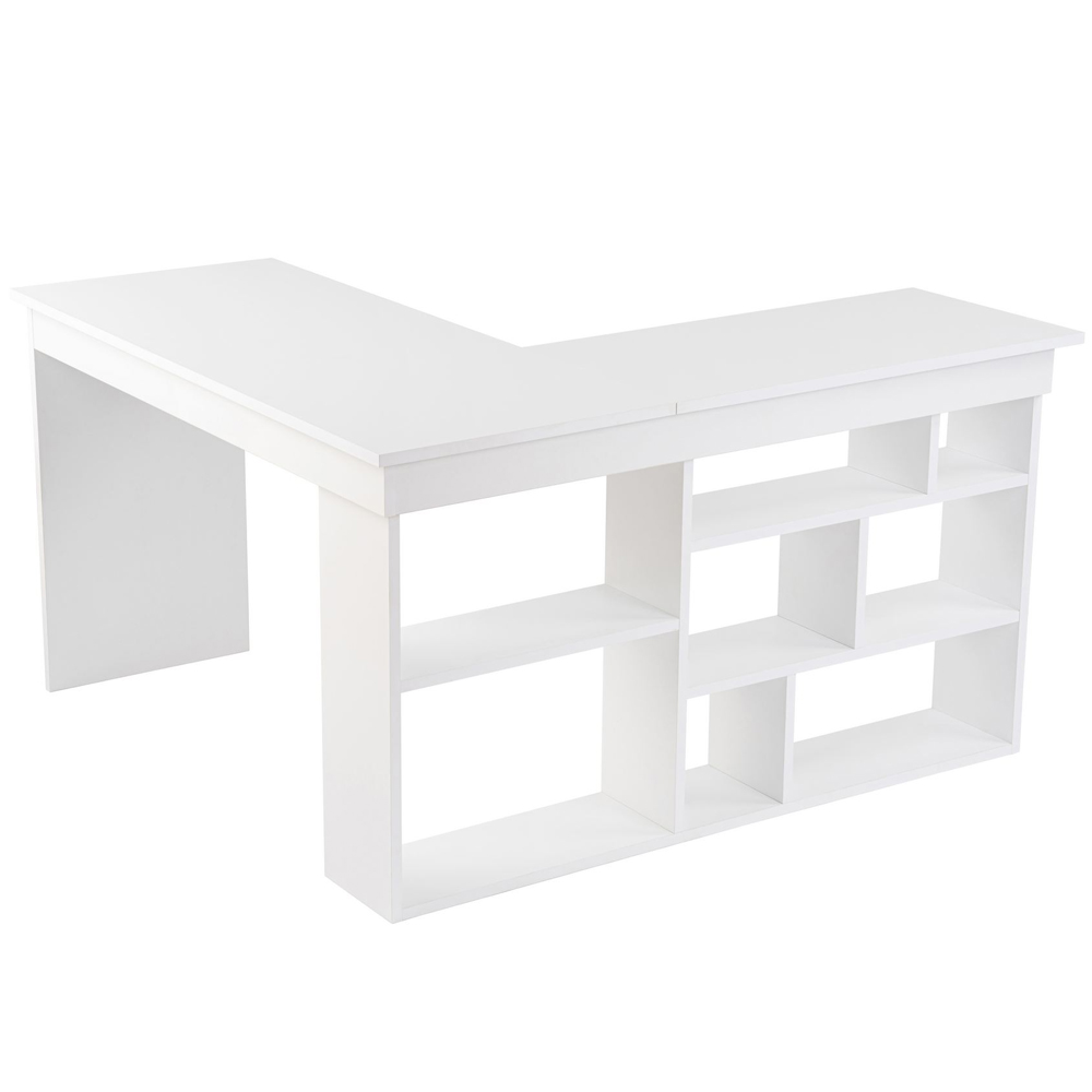 Vespen Corner Wooden Computer Desk in Natural White