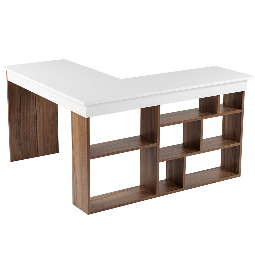 Vespen Corner Wooden Computer Desk in Walnut and White