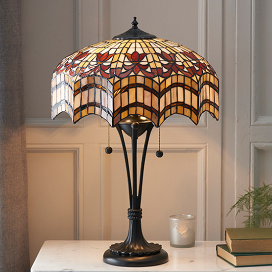 Photo of Vesta medium tiffany glass table lamp in dark bronze