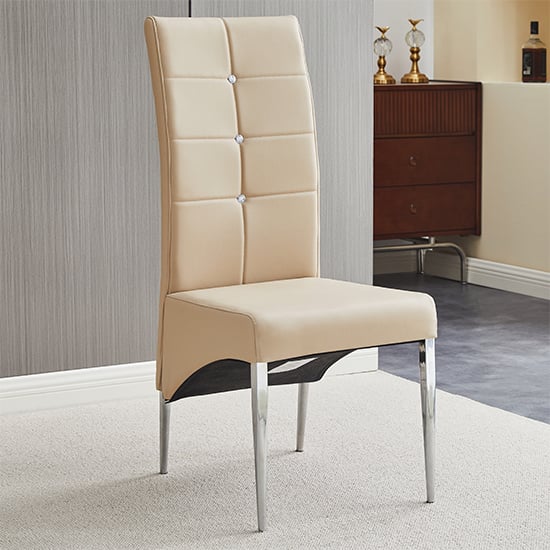 Product photograph of Vesta Studded Faux Leather Dining Chair In Taupe from Furniture in Fashion