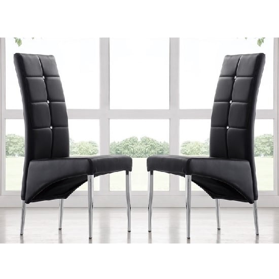Vesta Studded Black Faux Leather Dining Chairs In Pair