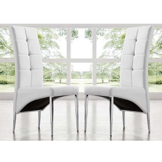 Read more about Vesta studded white faux leather dining chairs in pair