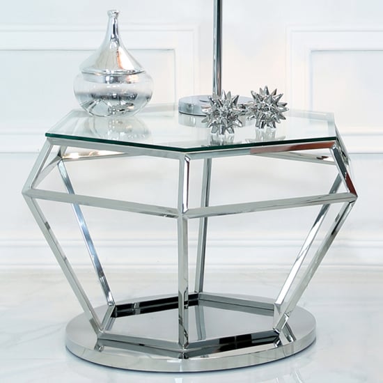 Product photograph of Vestal Clear Glass Coffee Table Hexagon With Silver Frame from Furniture in Fashion