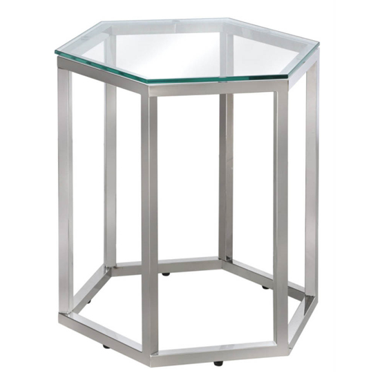 Vestal Clear Glass End Table Hexagon With Silver Frame Furniture in