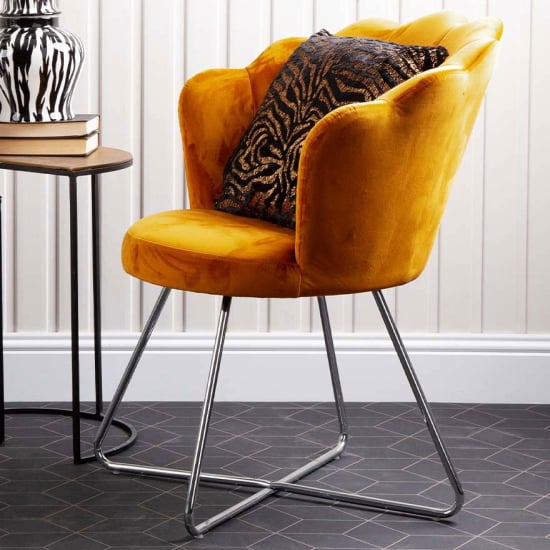 Product photograph of Vestal Fabric Accent Chair Ariel Shell Back In Mustard from Furniture in Fashion