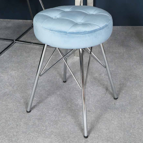 Product photograph of Vestal Fabric Stool Alice Tufted In Light Blue With Chrome Legs from Furniture in Fashion