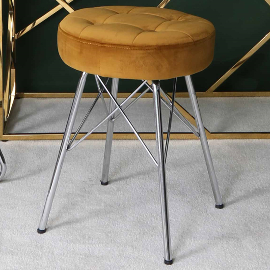 Photo of Vestal fabric stool alice tufted in mustard with chrome legs