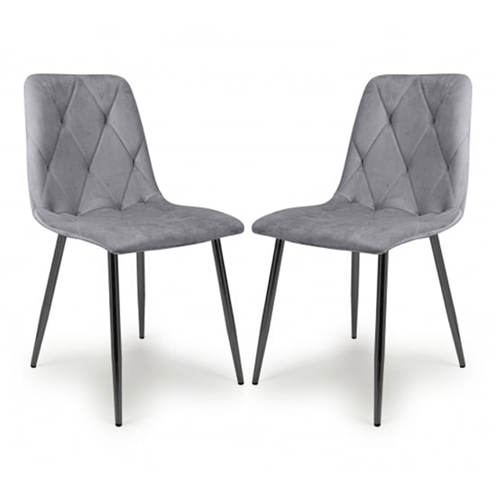 Product photograph of Vestal Grey Brushed Velvet Dining Chairs In Pair from Furniture in Fashion