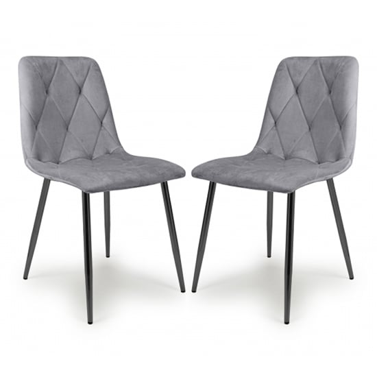 Vestal Grey Brushed Velvet Dining Chairs In Pair