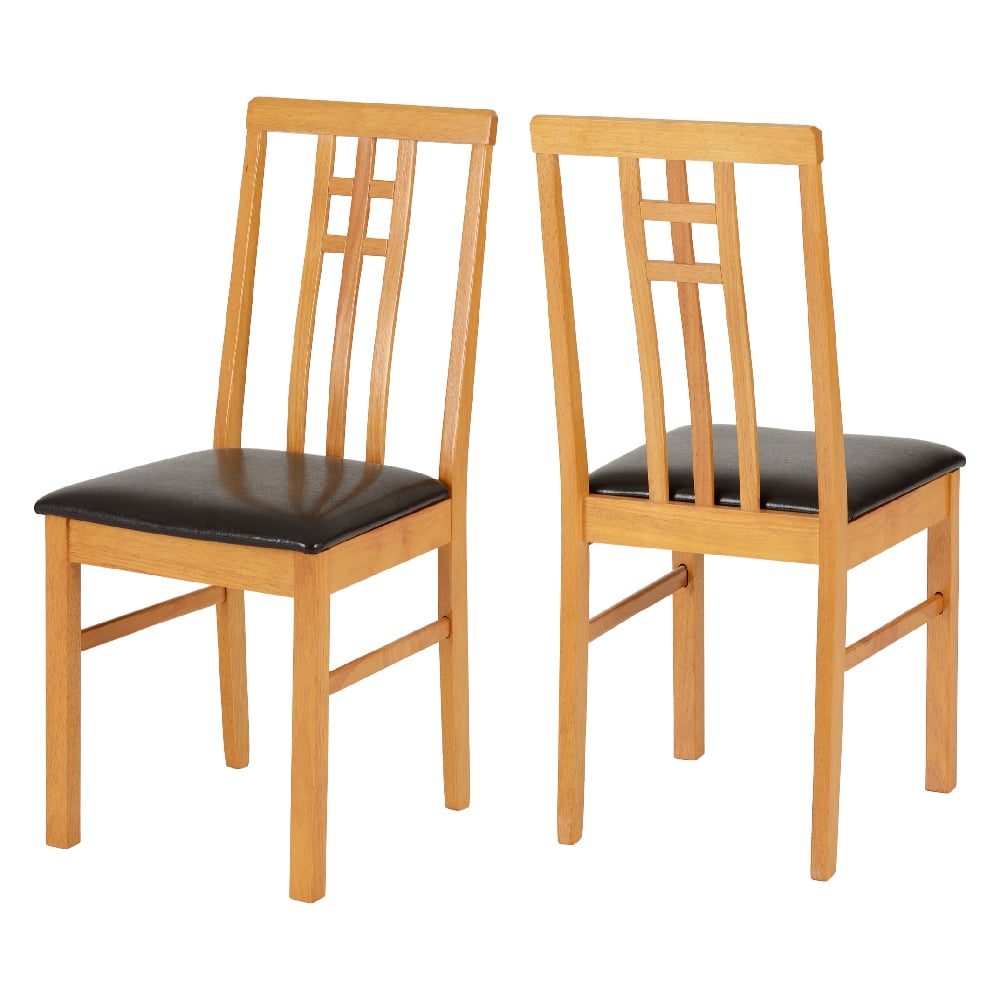 Read more about Vestal oak wooden dining chairs with faux leather seat in pair