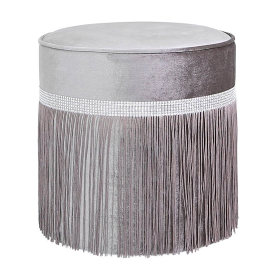 Product photograph of Vestal Velvet Stool Round With Diamante Band In Grey from Furniture in Fashion