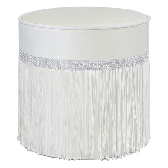 Product photograph of Vestal Velvet Stool Round With Diamante Band In Ivory from Furniture in Fashion