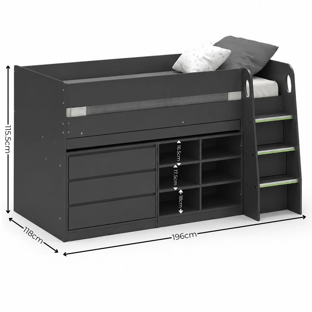 Vestal Wooden Midsleeper Bed with Storage in Anthracite