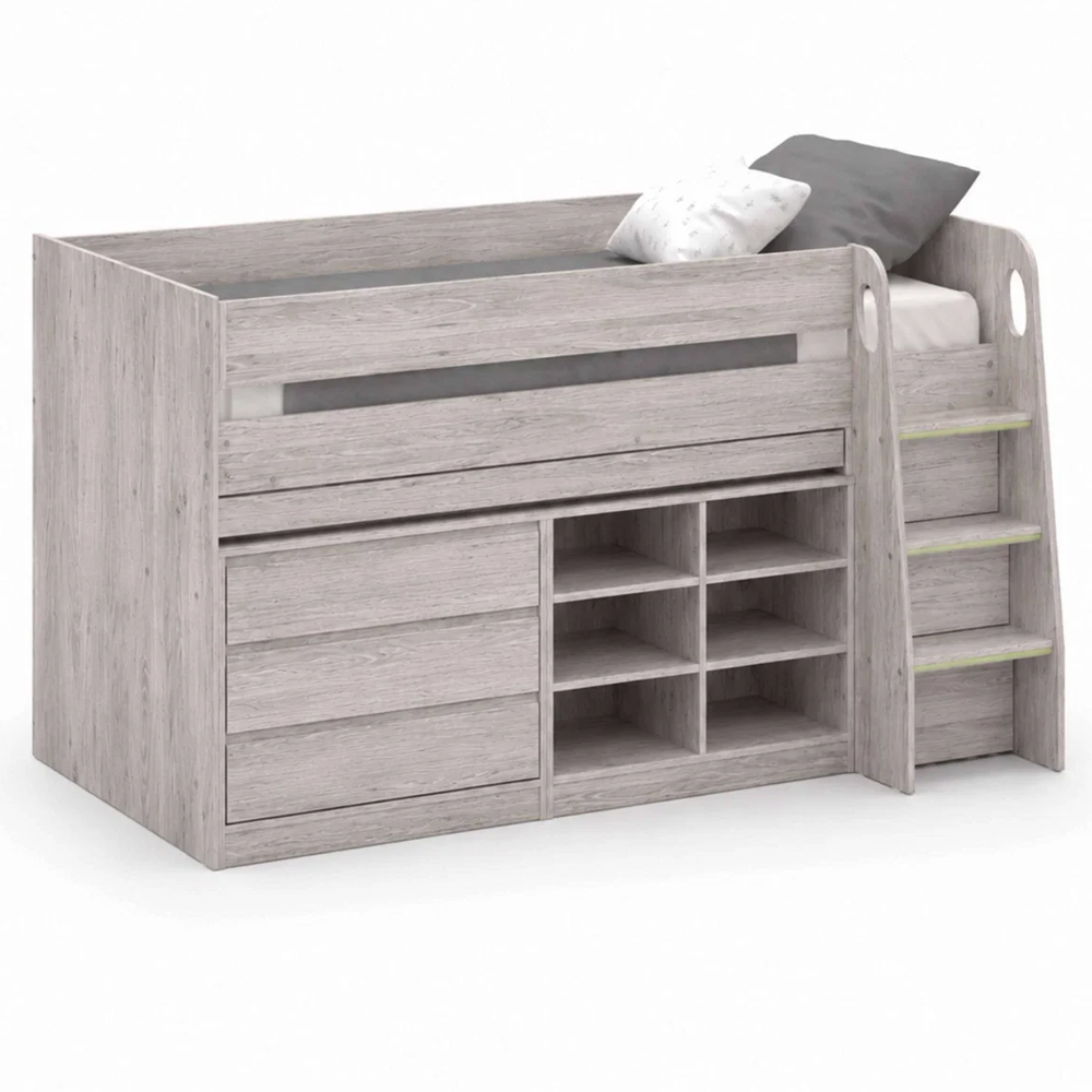 Vestal Wooden Midsleeper Bed with Storage in Grey Oak