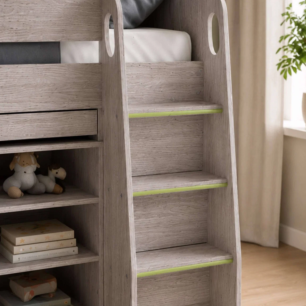 Vestal Wooden Midsleeper Bed with Storage in Grey Oak