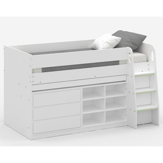 Product photograph of Vestal Wooden Single Mid Sleeper Bunk Bed With Storage In White from Furniture in Fashion