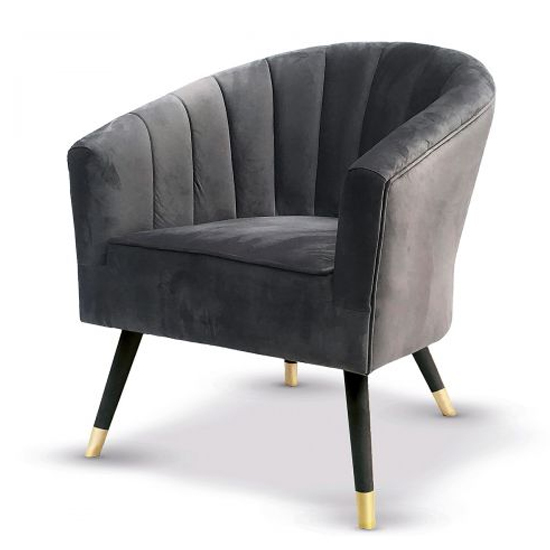 Vesuv Velvet Armchair In Grey With Wooden Legs Furniture in Fashion