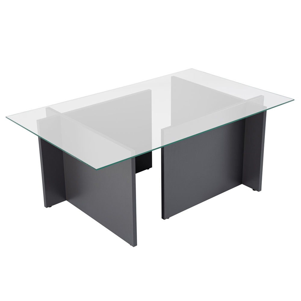 Vetrio Rectangular Clear Glass Coffee Table with Anthracite Wooden Base