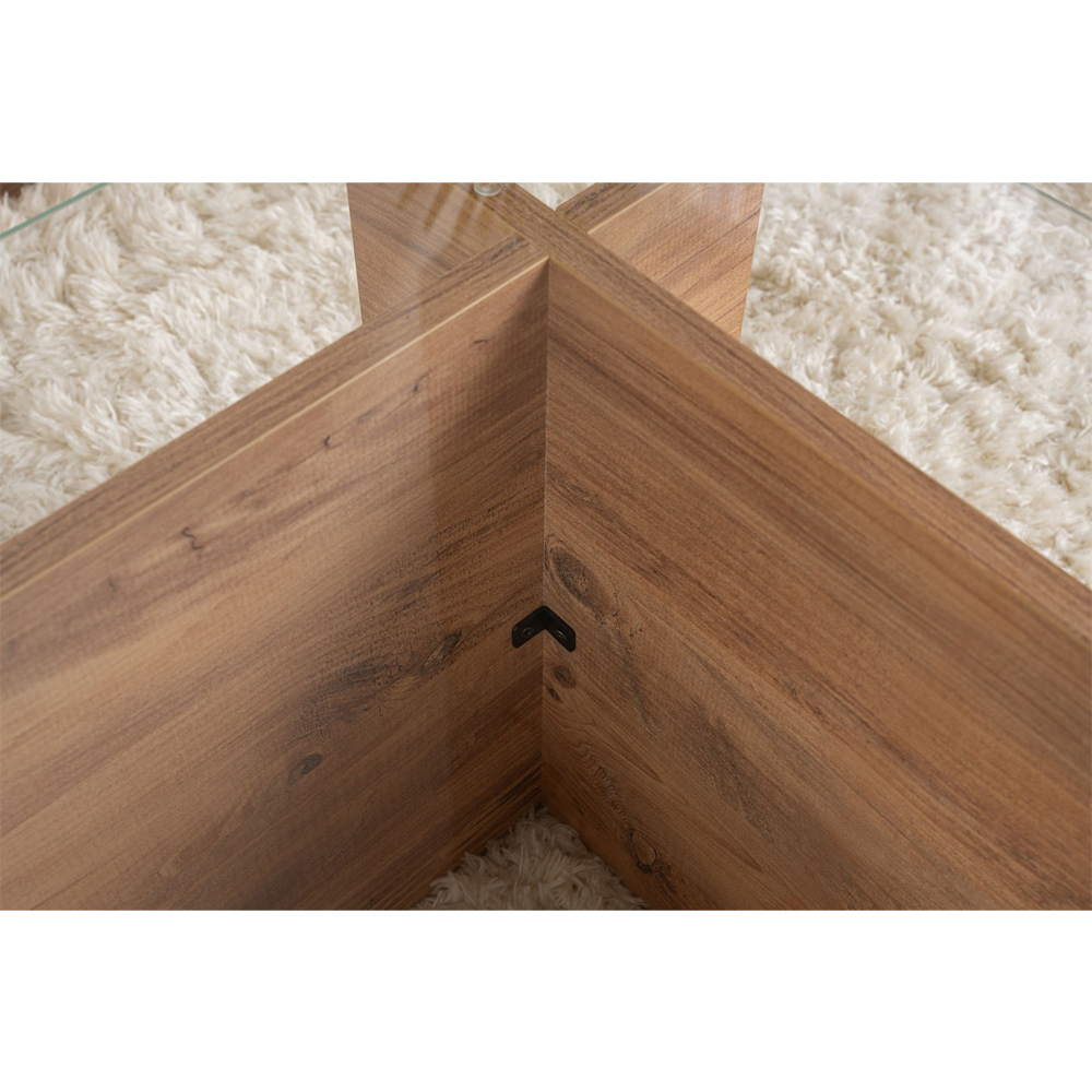 Vetrio Rectangular Clear Glass Coffee Table with Atlantic Pine Wooden Base