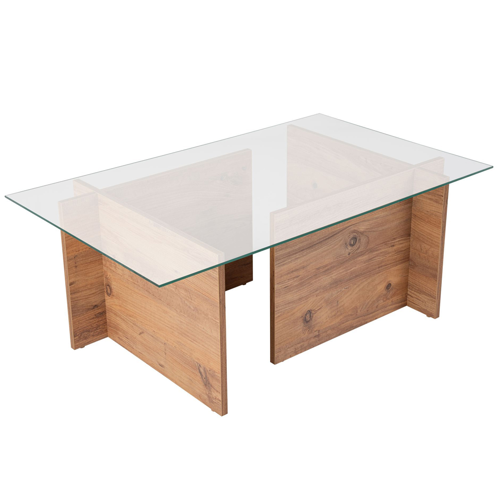 Vetrio Rectangular Clear Glass Coffee Table with Atlantic Pine Wooden Base